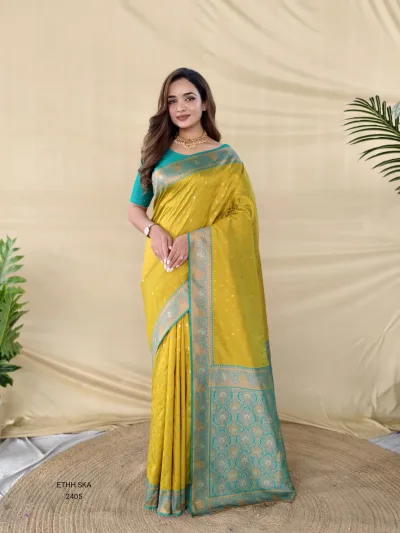 Traditional Banarasi Soft Silk Saree with Contrast Zari Weaving